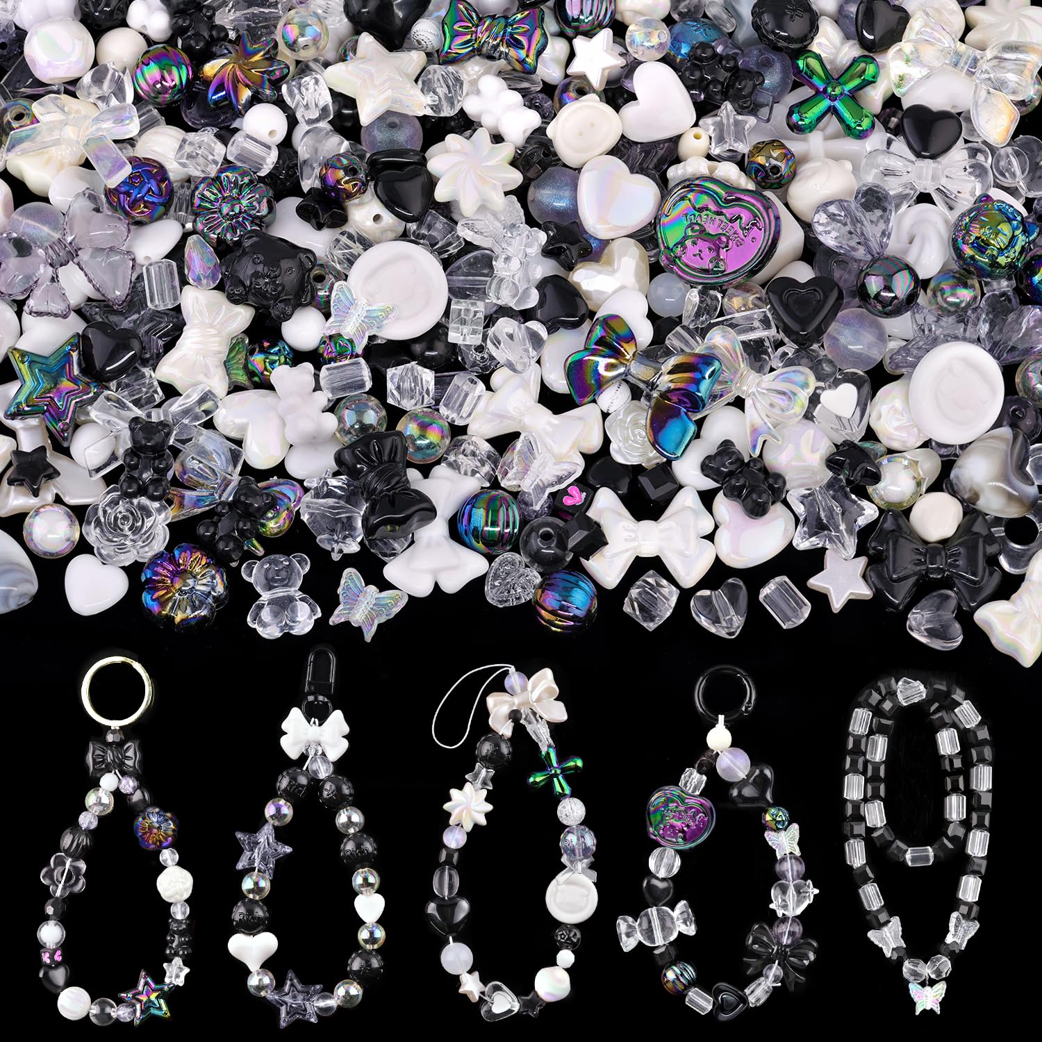 Assorted 180-240PCS Acrylic Beads for Bracelet Making, Flower Bow Butterfly Candy GummyBear Aesthetic Bracelet Charms,Cute Beads for Jewelry Making DIY Necklace Keychain Phone Charm