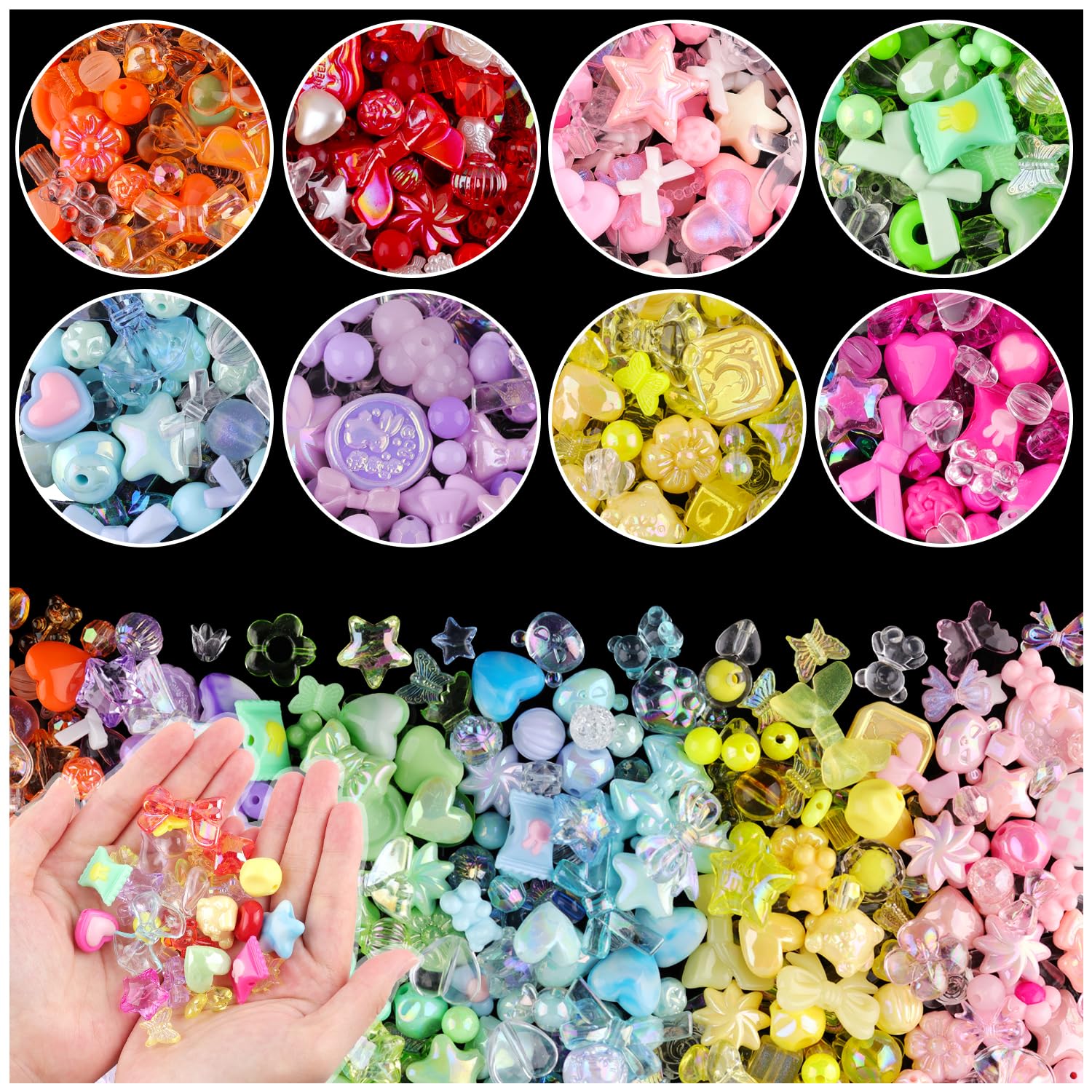 Assorted 180-240PCS Acrylic Beads for Bracelet Making, Flower Bow Butterfly Candy GummyBear Aesthetic Bracelet Charms,Cute Beads for Jewelry Making DIY Necklace Keychain Phone Charm