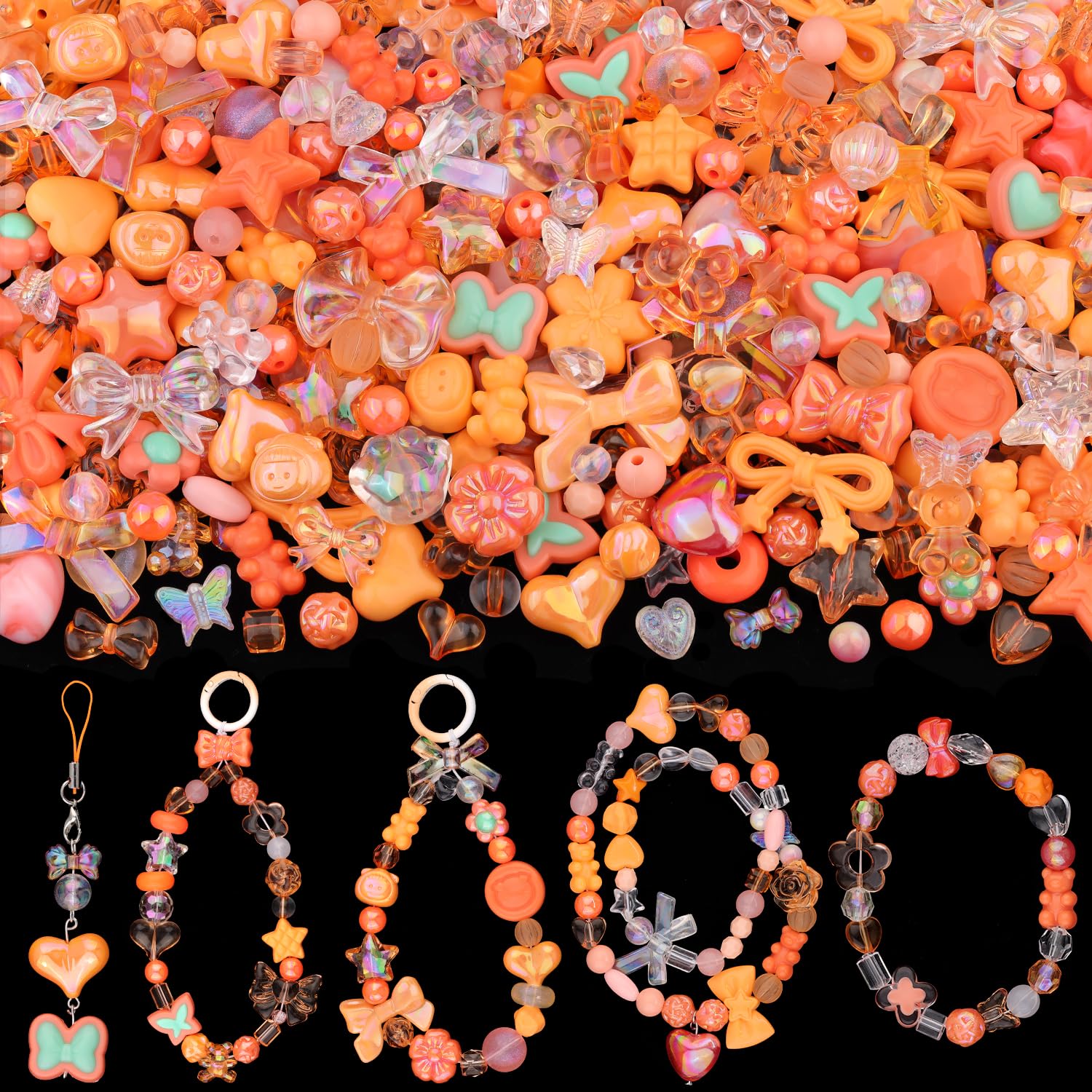 Assorted 180-240PCS Acrylic Beads for Bracelet Making, Flower Bow Butterfly Candy GummyBear Aesthetic Bracelet Charms,Cute Beads for Jewelry Making DIY Necklace Keychain Phone Charm