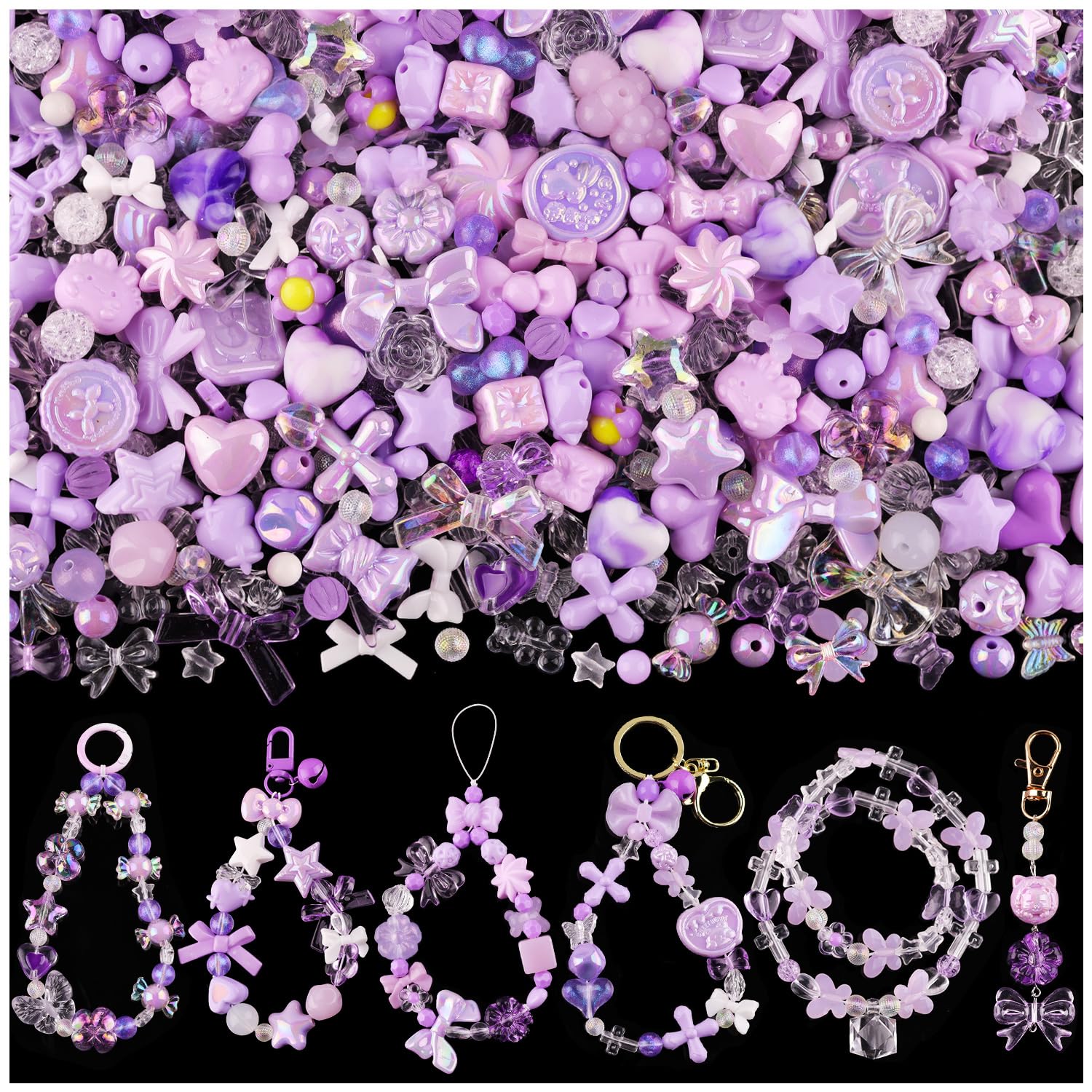 Assorted 180-240PCS Acrylic Beads for Bracelet Making, Flower Bow Butterfly Candy GummyBear Aesthetic Bracelet Charms,Cute Beads for Jewelry Making DIY Necklace Keychain Phone Charm