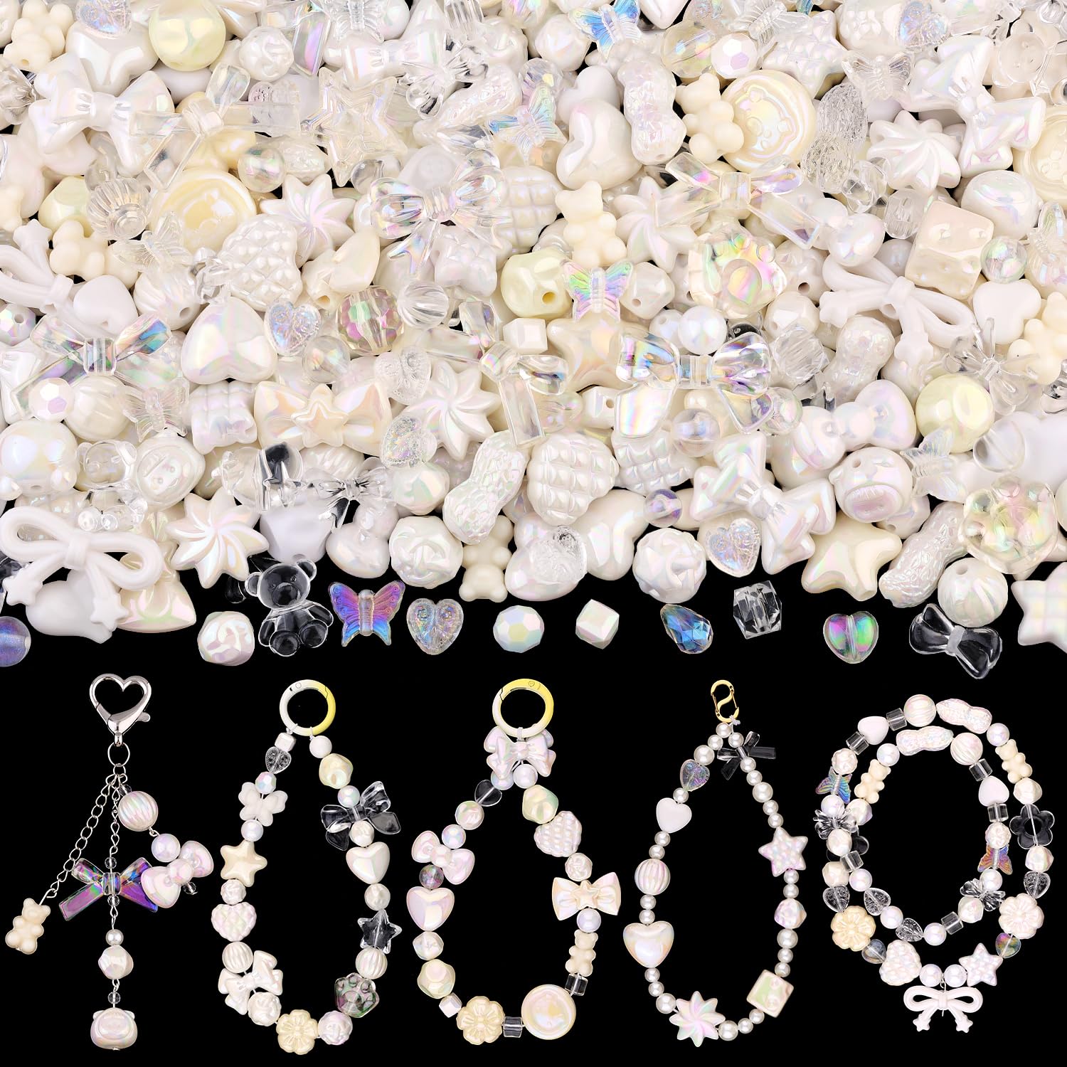 Assorted 180-240PCS Acrylic Beads for Bracelet Making, Flower Bow Butterfly Candy GummyBear Aesthetic Bracelet Charms,Cute Beads for Jewelry Making DIY Necklace Keychain Phone Charm