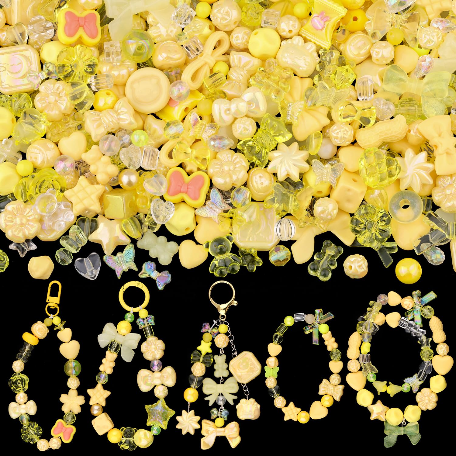 Assorted 180-240PCS Acrylic Beads for Bracelet Making, Flower Bow Butterfly Candy GummyBear Aesthetic Bracelet Charms,Cute Beads for Jewelry Making DIY Necklace Keychain Phone Charm