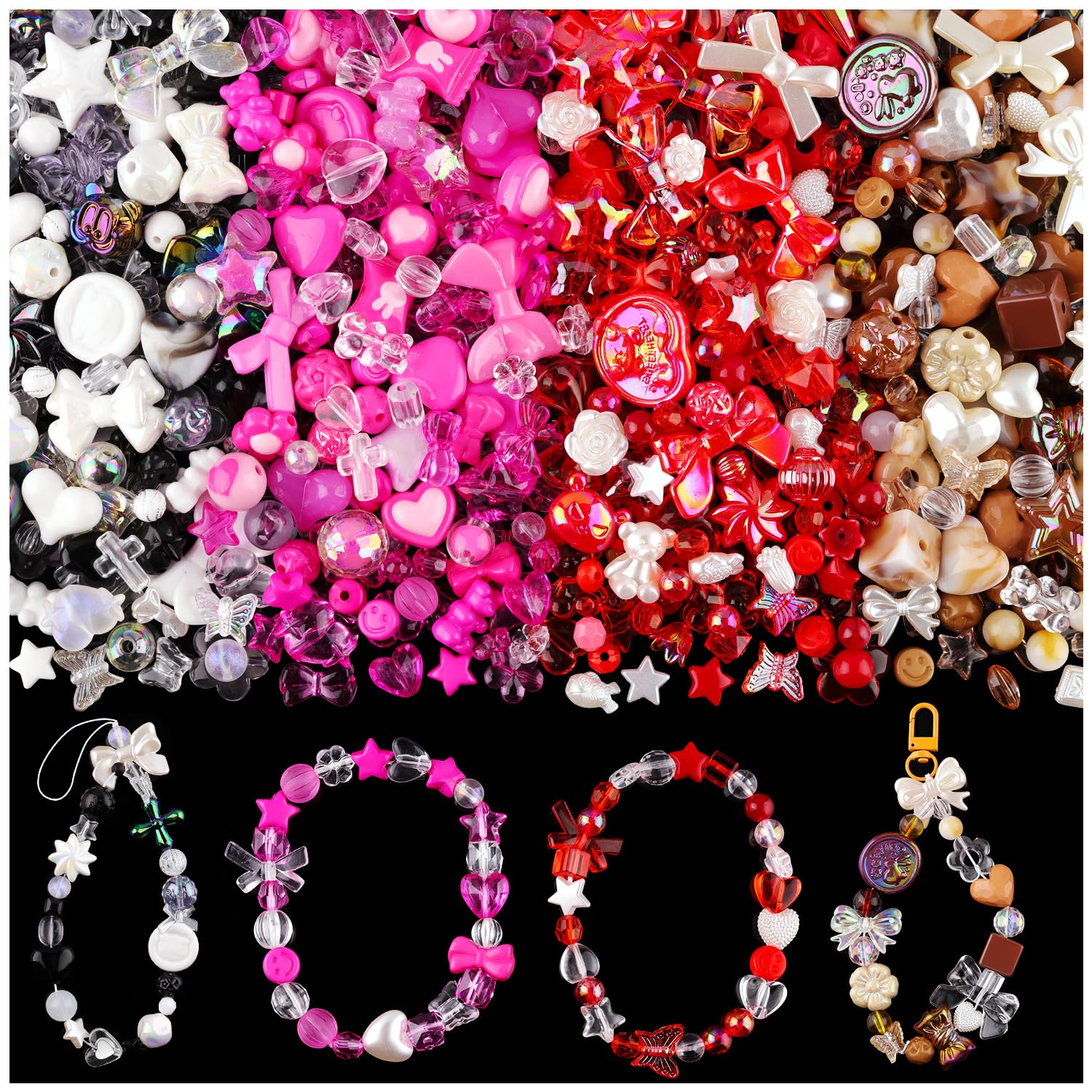 Assorted 180-240PCS Acrylic Beads for Bracelet Making, Flower Bow Butterfly Candy GummyBear Aesthetic Bracelet Charms,Cute Beads for Jewelry Making DIY Necklace Keychain Phone Charm