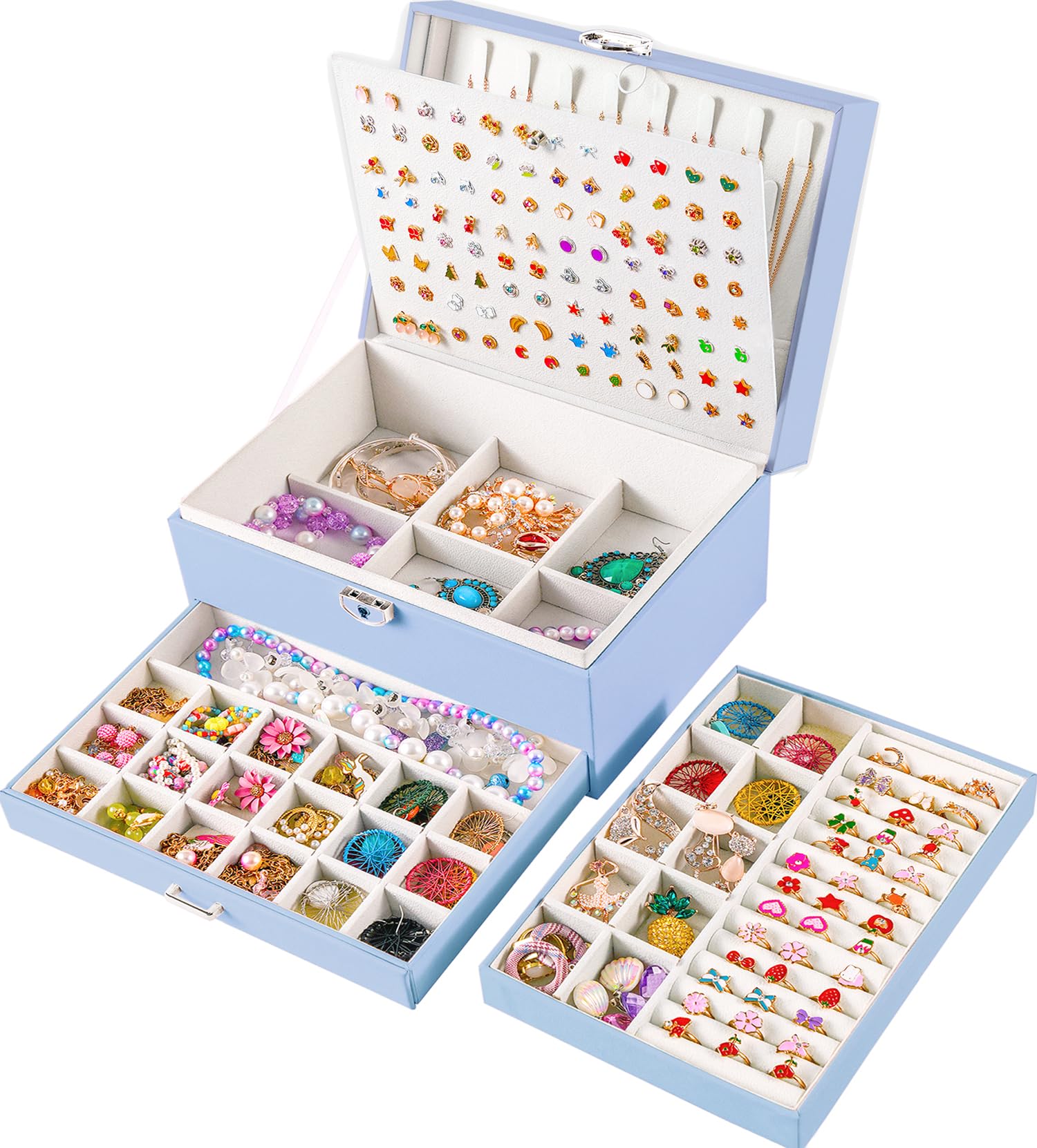 Girls Jewelry Box for Earrings Jewelry Organizer Box Teen Girls Earrings Organizer Jewelry Box Earring Holder Organizer Stud Earring Box for Girls Womens Jewelry Case Organizer Teal